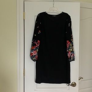 Shein Black Dress with floral long sleeves